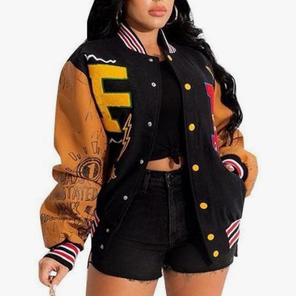 Women's Black and Tan Varsity Jacket
